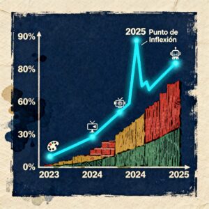 Gráfico de líneas que muestra el rápido crecimiento en adopción de herramientas de IA desde 2023 hasta 2025